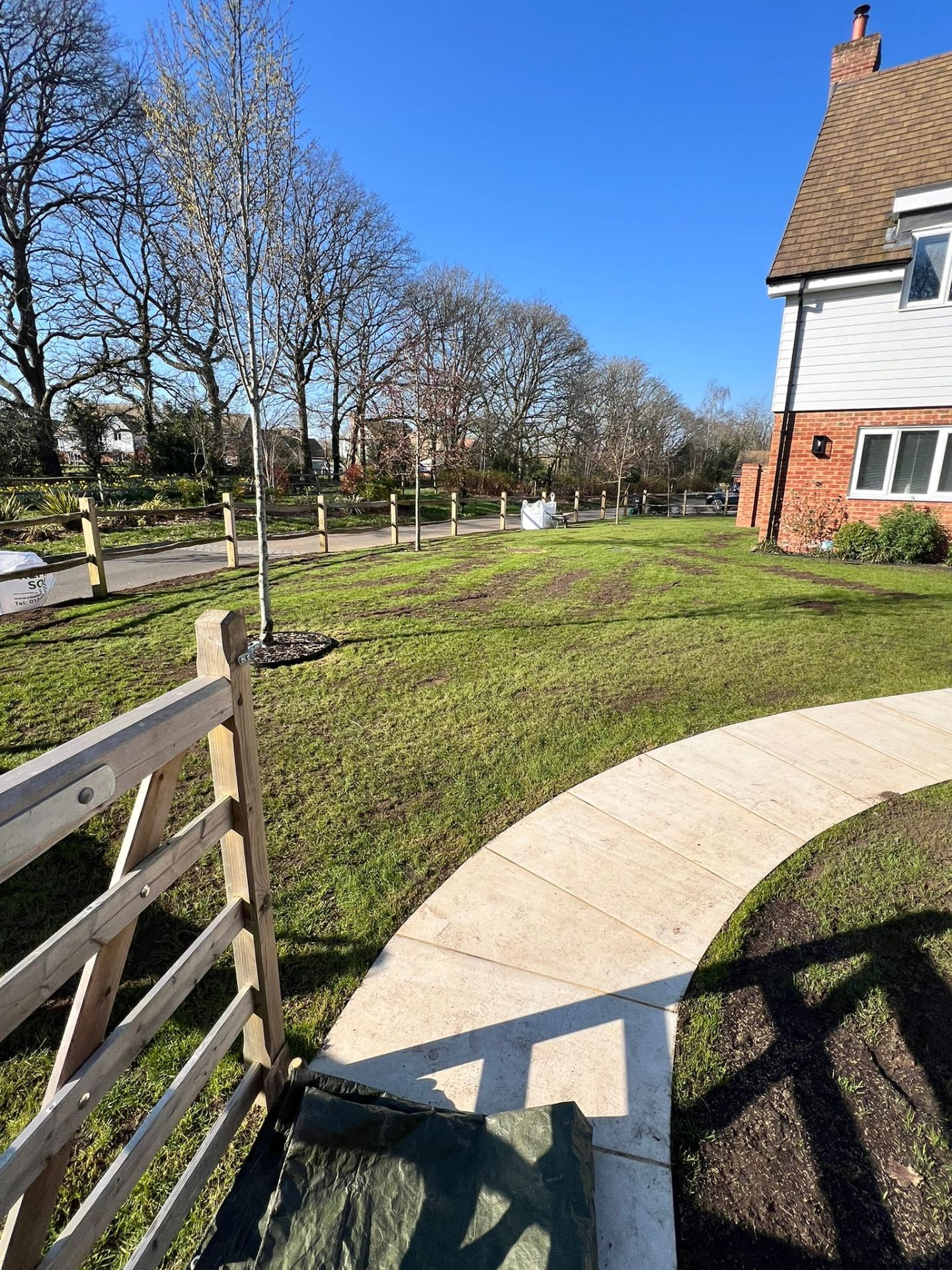 Curved stone pathway & lawn install